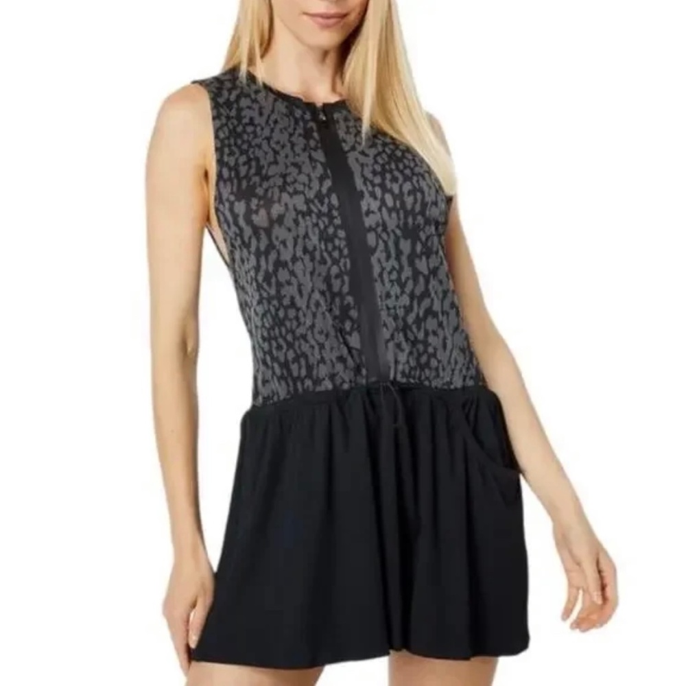Varley Lagoda Tennis Pickleball Dress Leopard Black Gray LARGE Activewear Sporty
